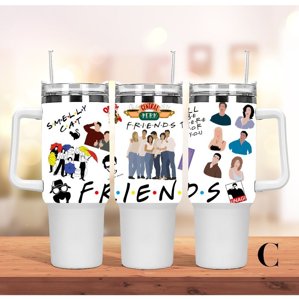TV Show Friends 40 oz Tumbler/Water bottle/Mug with handle and straw.Birthday gi